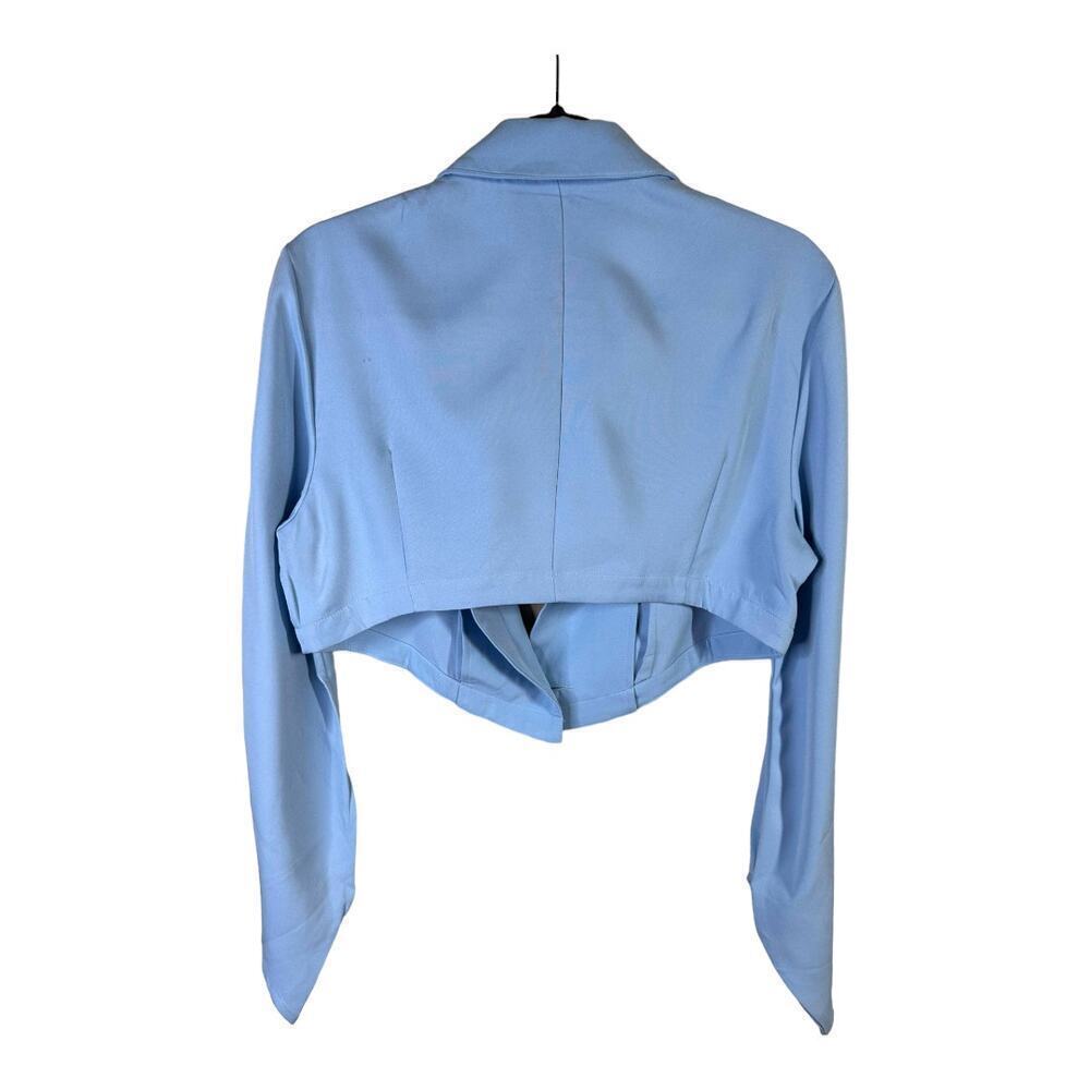 New With Tags Light Blue Crop Flare Sleeve Single Button Jacket Shien X Size L - Picture 4 of 11